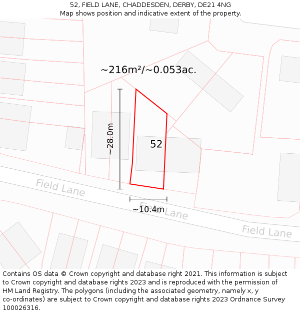 52, FIELD LANE, CHADDESDEN, DERBY, DE21 4NG: Plot and title map