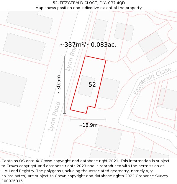 52, FITZGERALD CLOSE, ELY, CB7 4QD: Plot and title map