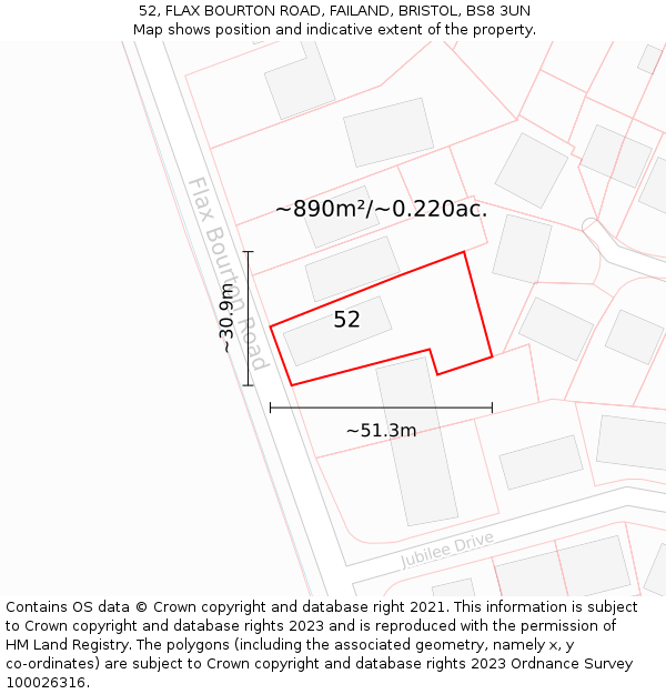 52, FLAX BOURTON ROAD, FAILAND, BRISTOL, BS8 3UN: Plot and title map