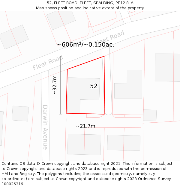 52, FLEET ROAD, FLEET, SPALDING, PE12 8LA: Plot and title map