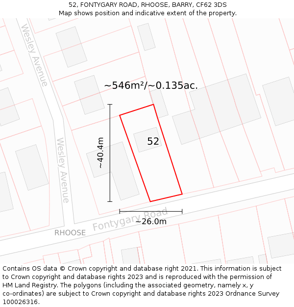 52, FONTYGARY ROAD, RHOOSE, BARRY, CF62 3DS: Plot and title map