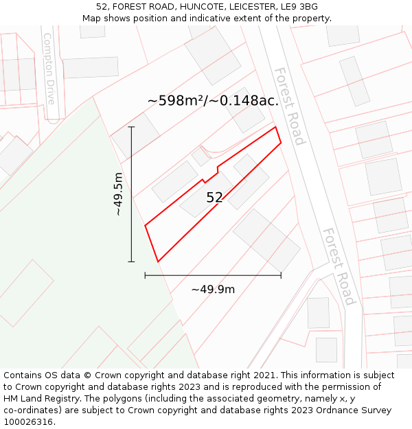 52, FOREST ROAD, HUNCOTE, LEICESTER, LE9 3BG: Plot and title map