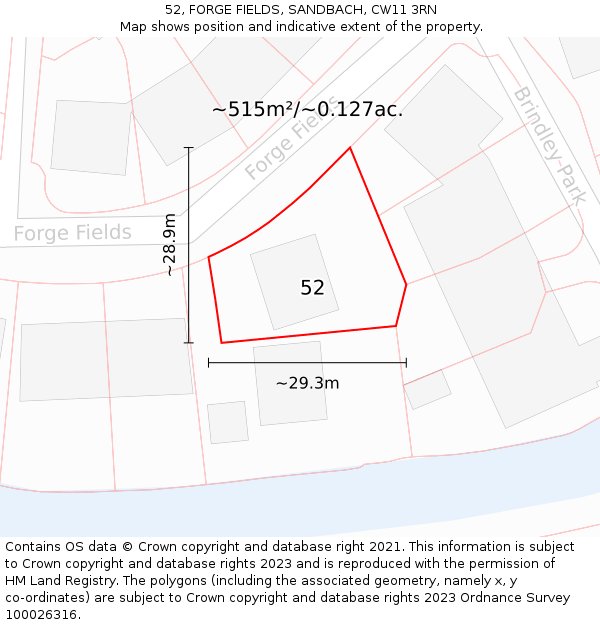 52, FORGE FIELDS, SANDBACH, CW11 3RN: Plot and title map