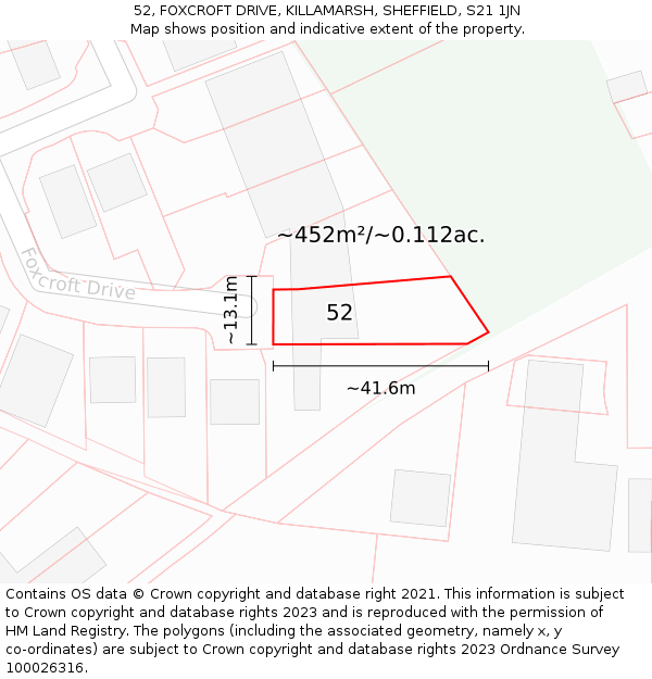 52, FOXCROFT DRIVE, KILLAMARSH, SHEFFIELD, S21 1JN: Plot and title map