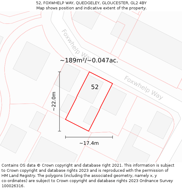 52, FOXWHELP WAY, QUEDGELEY, GLOUCESTER, GL2 4BY: Plot and title map