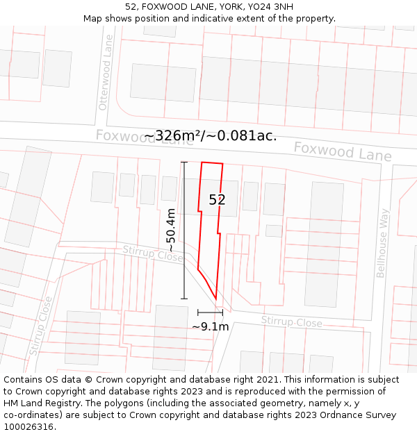 52, FOXWOOD LANE, YORK, YO24 3NH: Plot and title map