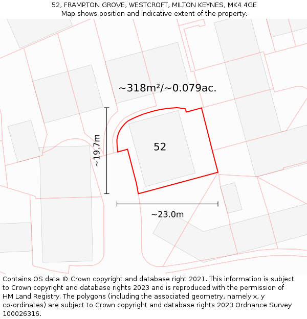 52, FRAMPTON GROVE, WESTCROFT, MILTON KEYNES, MK4 4GE: Plot and title map