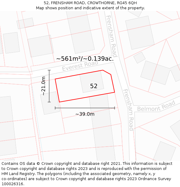 52, FRENSHAM ROAD, CROWTHORNE, RG45 6QH: Plot and title map