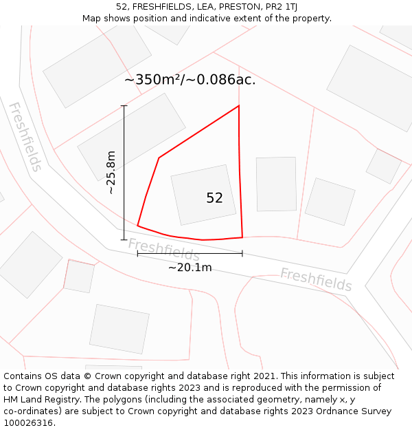 52, FRESHFIELDS, LEA, PRESTON, PR2 1TJ: Plot and title map
