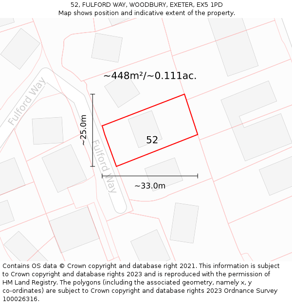 52, FULFORD WAY, WOODBURY, EXETER, EX5 1PD: Plot and title map
