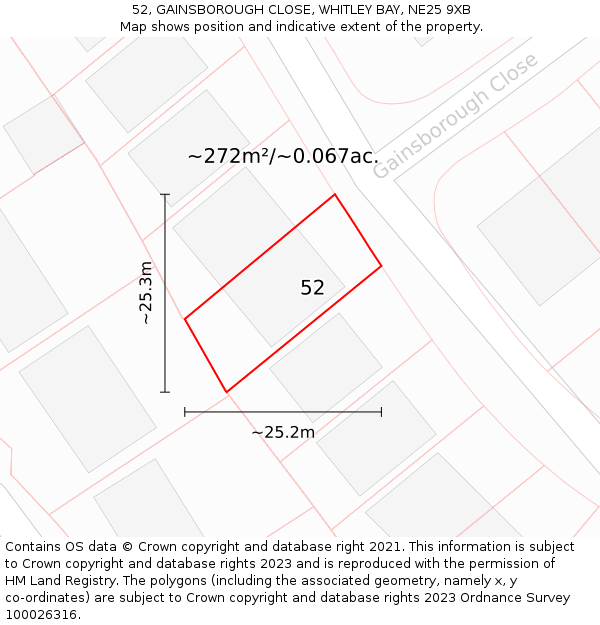 52, GAINSBOROUGH CLOSE, WHITLEY BAY, NE25 9XB: Plot and title map