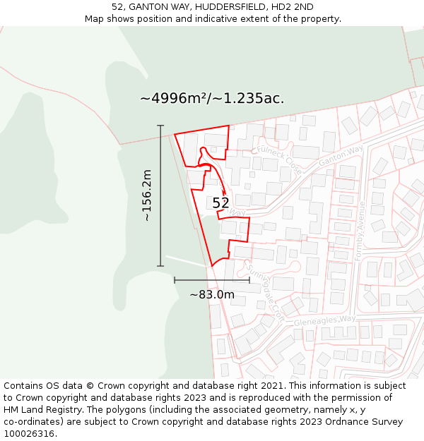 52, GANTON WAY, HUDDERSFIELD, HD2 2ND: Plot and title map