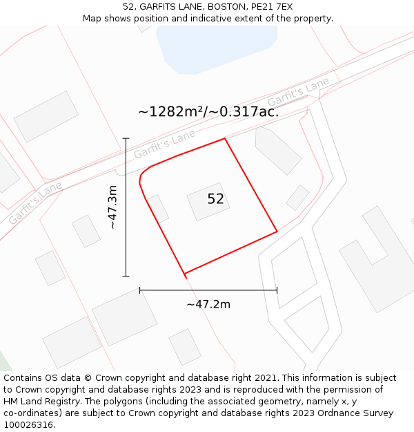 52, GARFITS LANE, BOSTON, PE21 7EX: Plot and title map