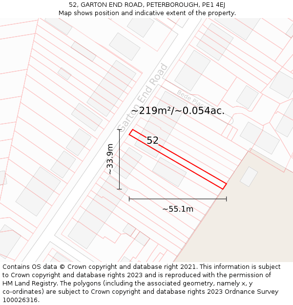 52, GARTON END ROAD, PETERBOROUGH, PE1 4EJ: Plot and title map