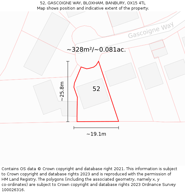 52, GASCOIGNE WAY, BLOXHAM, BANBURY, OX15 4TL: Plot and title map