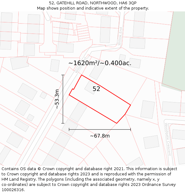 52, GATEHILL ROAD, NORTHWOOD, HA6 3QP: Plot and title map
