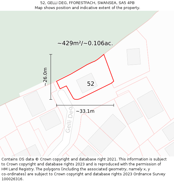 52, GELLI DEG, FFORESTFACH, SWANSEA, SA5 4PB: Plot and title map