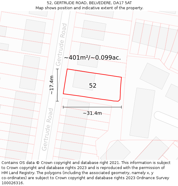 52, GERTRUDE ROAD, BELVEDERE, DA17 5AT: Plot and title map