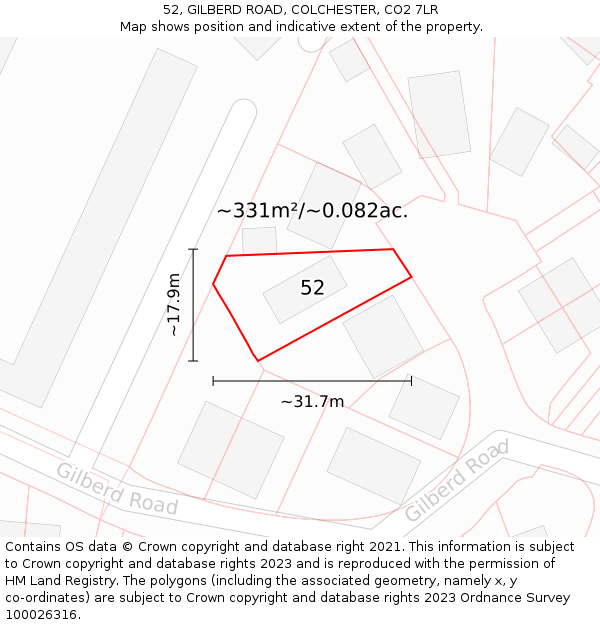 52, GILBERD ROAD, COLCHESTER, CO2 7LR: Plot and title map