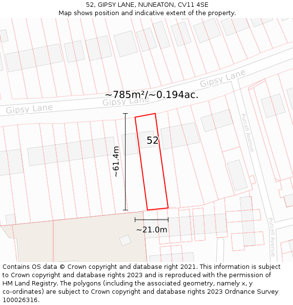 52, GIPSY LANE, NUNEATON, CV11 4SE: Plot and title map