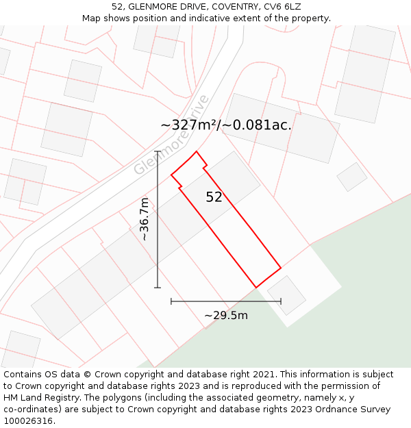 52, GLENMORE DRIVE, COVENTRY, CV6 6LZ: Plot and title map