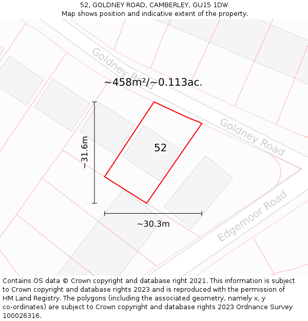 52, GOLDNEY ROAD, CAMBERLEY, GU15 1DW: Plot and title map