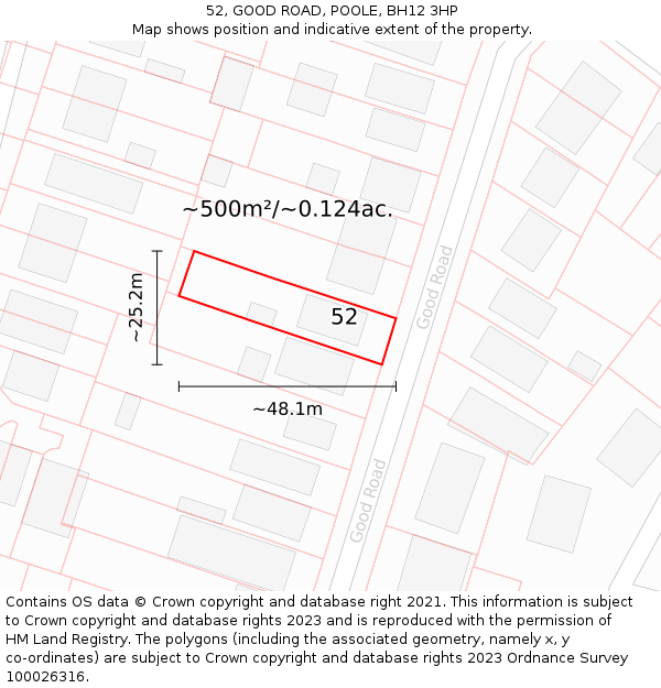 52, GOOD ROAD, POOLE, BH12 3HP: Plot and title map