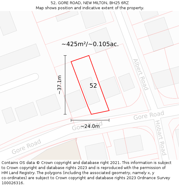 52, GORE ROAD, NEW MILTON, BH25 6RZ: Plot and title map