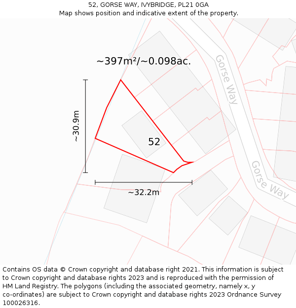 52, GORSE WAY, IVYBRIDGE, PL21 0GA: Plot and title map