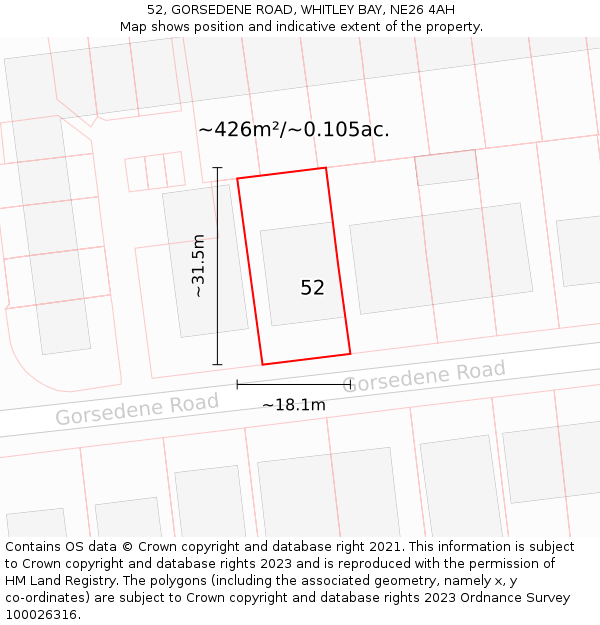 52, GORSEDENE ROAD, WHITLEY BAY, NE26 4AH: Plot and title map