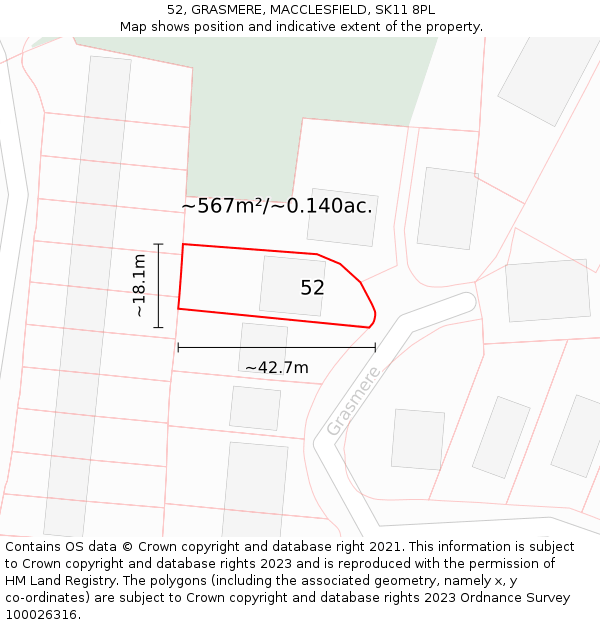 52, GRASMERE, MACCLESFIELD, SK11 8PL: Plot and title map