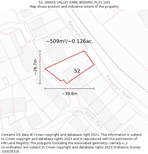 52, GRASS VALLEY PARK, BODMIN, PL31 1DN: Plot and title map
