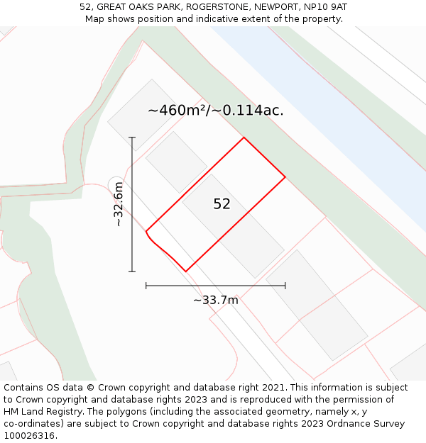 52, GREAT OAKS PARK, ROGERSTONE, NEWPORT, NP10 9AT: Plot and title map
