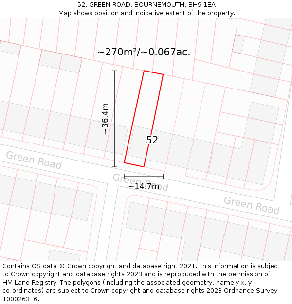 52, GREEN ROAD, BOURNEMOUTH, BH9 1EA: Plot and title map