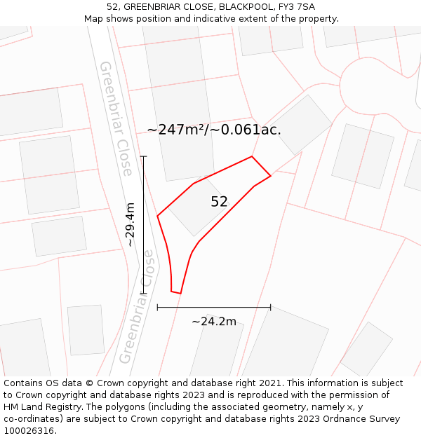 52, GREENBRIAR CLOSE, BLACKPOOL, FY3 7SA: Plot and title map