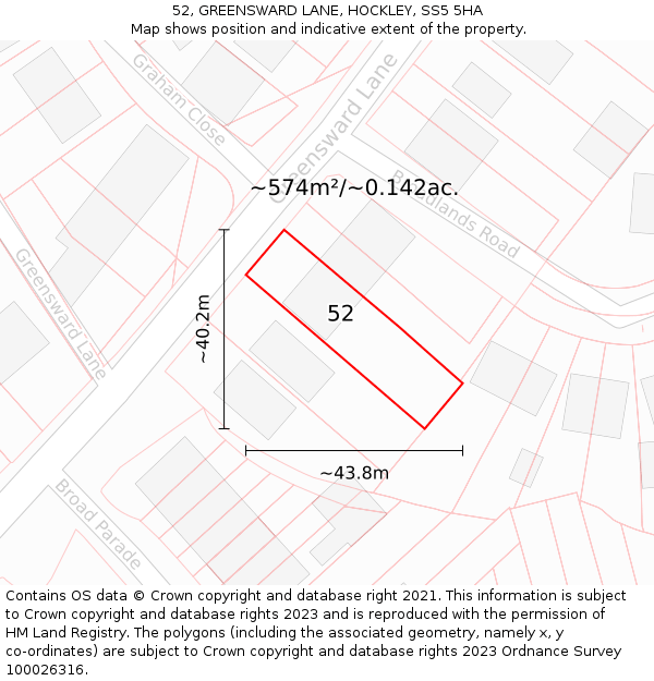 52, GREENSWARD LANE, HOCKLEY, SS5 5HA: Plot and title map