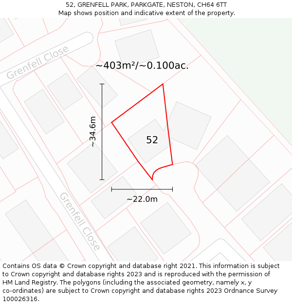 52, GRENFELL PARK, PARKGATE, NESTON, CH64 6TT: Plot and title map