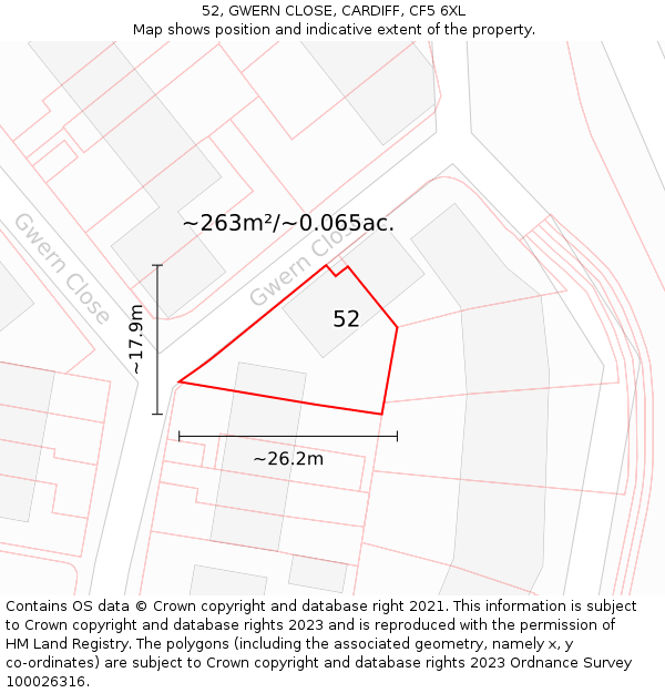 52, GWERN CLOSE, CARDIFF, CF5 6XL: Plot and title map