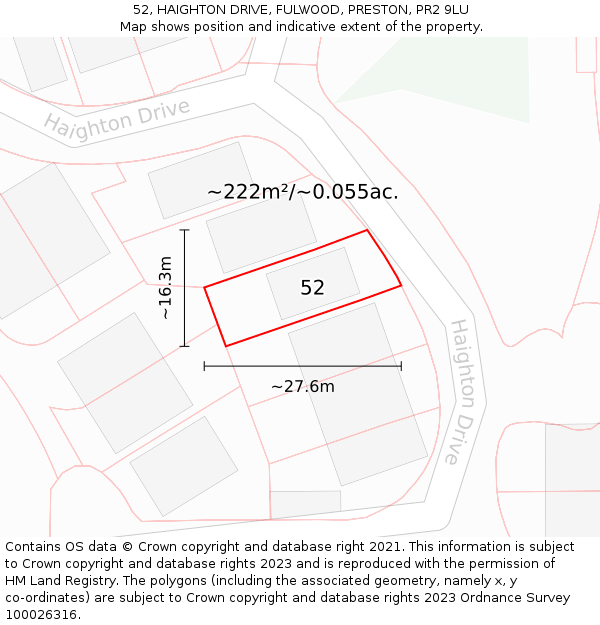 52, HAIGHTON DRIVE, FULWOOD, PRESTON, PR2 9LU: Plot and title map