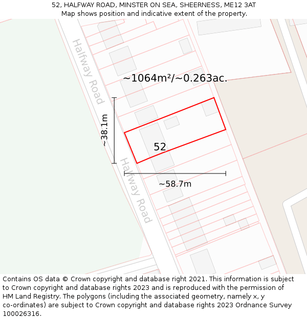 52, HALFWAY ROAD, MINSTER ON SEA, SHEERNESS, ME12 3AT: Plot and title map