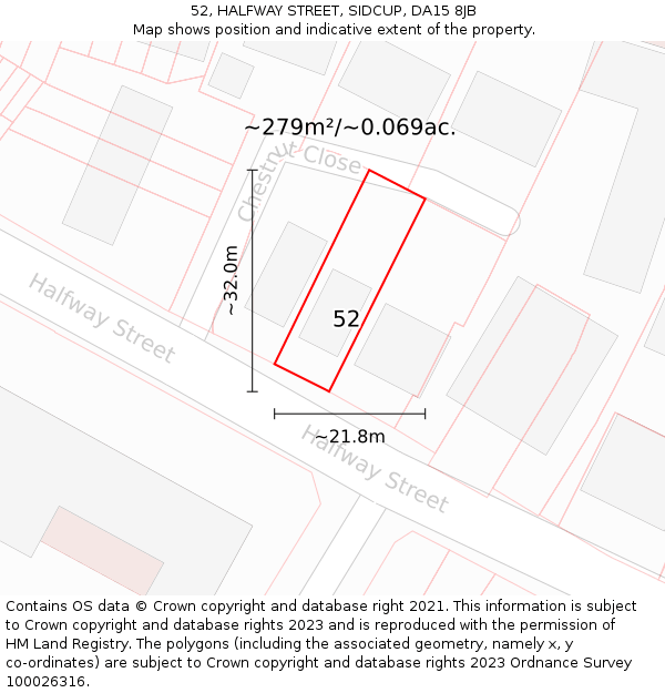 52, HALFWAY STREET, SIDCUP, DA15 8JB: Plot and title map