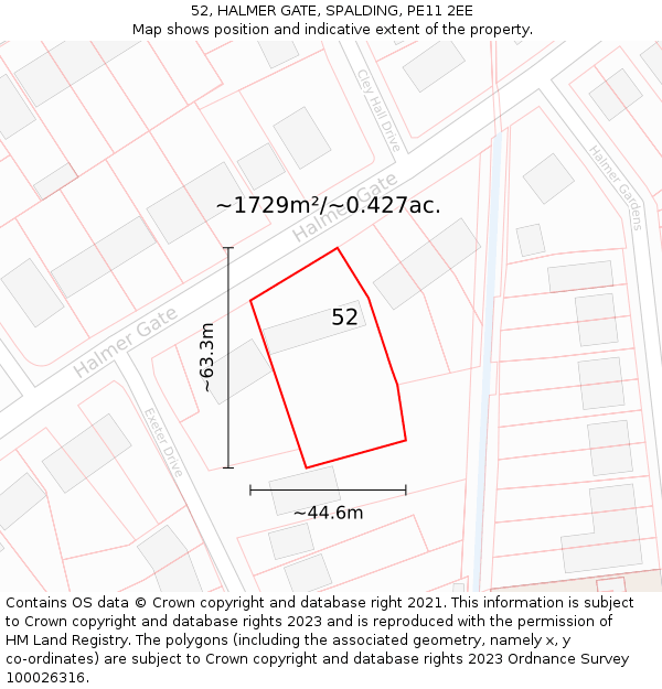 52, HALMER GATE, SPALDING, PE11 2EE: Plot and title map