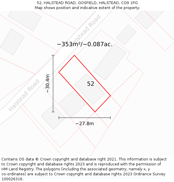 52, HALSTEAD ROAD, GOSFIELD, HALSTEAD, CO9 1PG: Plot and title map