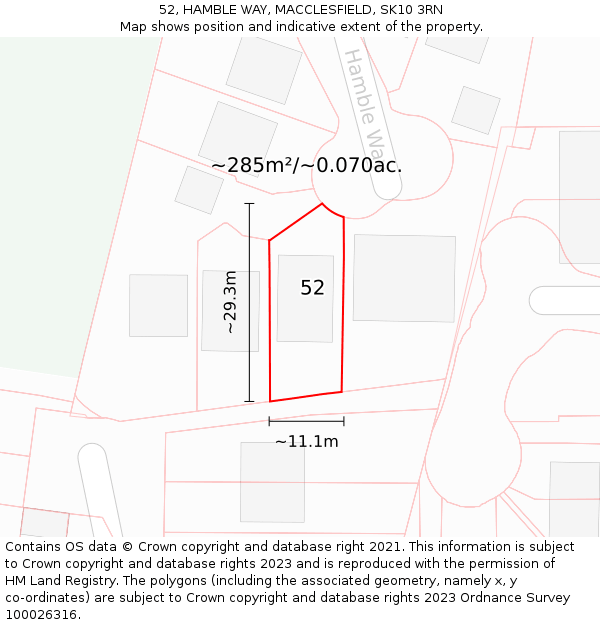 52, HAMBLE WAY, MACCLESFIELD, SK10 3RN: Plot and title map
