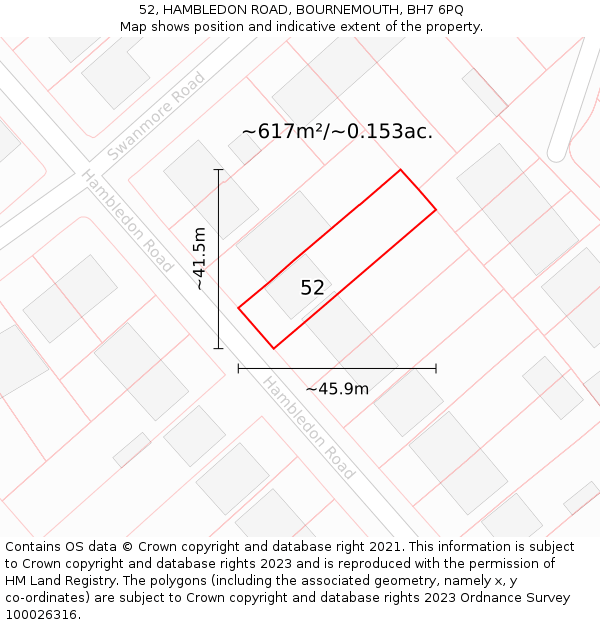 52, HAMBLEDON ROAD, BOURNEMOUTH, BH7 6PQ: Plot and title map
