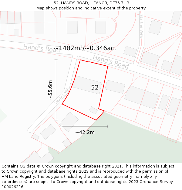 52, HANDS ROAD, HEANOR, DE75 7HB: Plot and title map