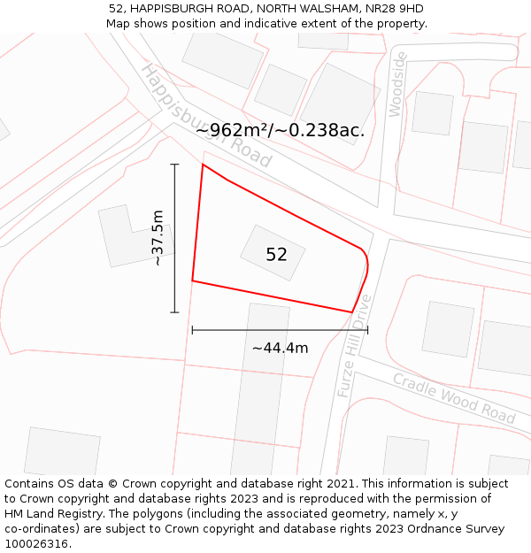 52, HAPPISBURGH ROAD, NORTH WALSHAM, NR28 9HD: Plot and title map