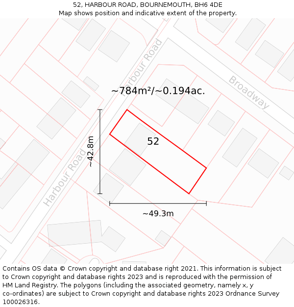 52, HARBOUR ROAD, BOURNEMOUTH, BH6 4DE: Plot and title map