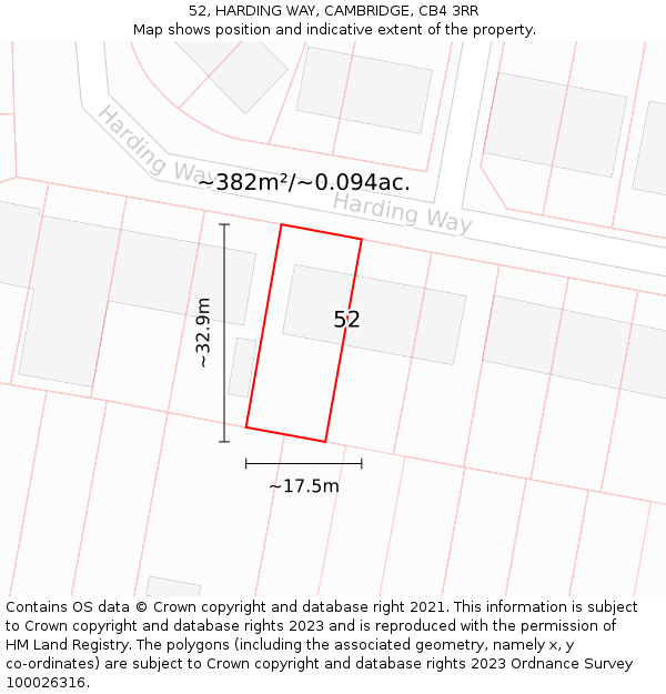 52, HARDING WAY, CAMBRIDGE, CB4 3RR: Plot and title map