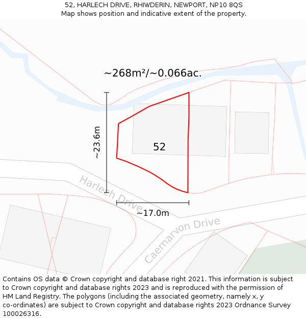 52, HARLECH DRIVE, RHIWDERIN, NEWPORT, NP10 8QS: Plot and title map